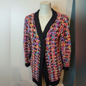 Papillon knit Cardigan Rainbow check Multicolour Speckles.  Woman's Size Medium